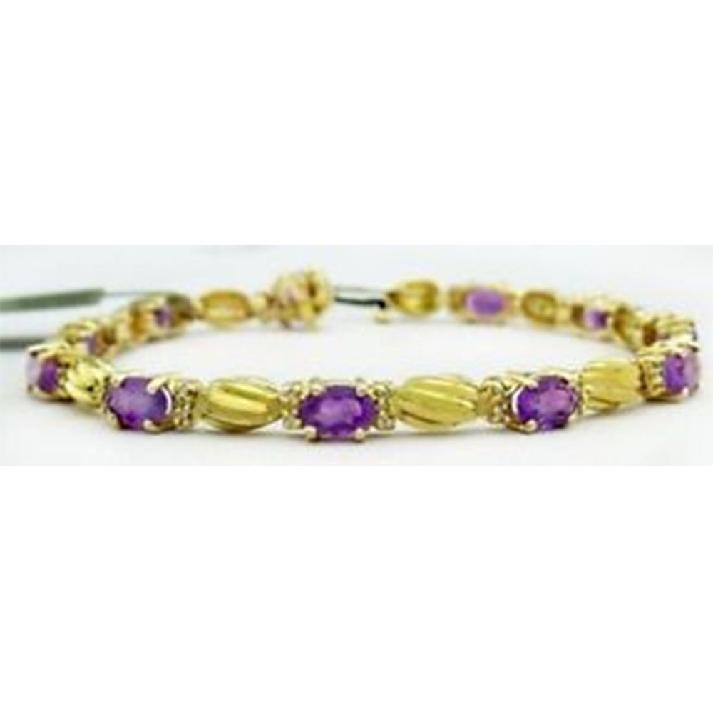 Genuine 7.59 Cts Amethyst & Diamond Tennis Bracelet 14k Gold